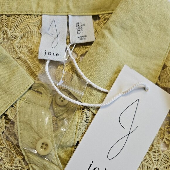 Joie Women's Light Green Floral Crochet Button Up Shirt Size: L - Picture 7 of 9